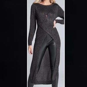 Venus long metallic cross high low layer sweater